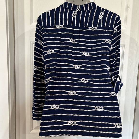 Talbots Nautical Sailor Knot Blue Tunic Blouse Top Womens XL Petite - Picture 10 of 13